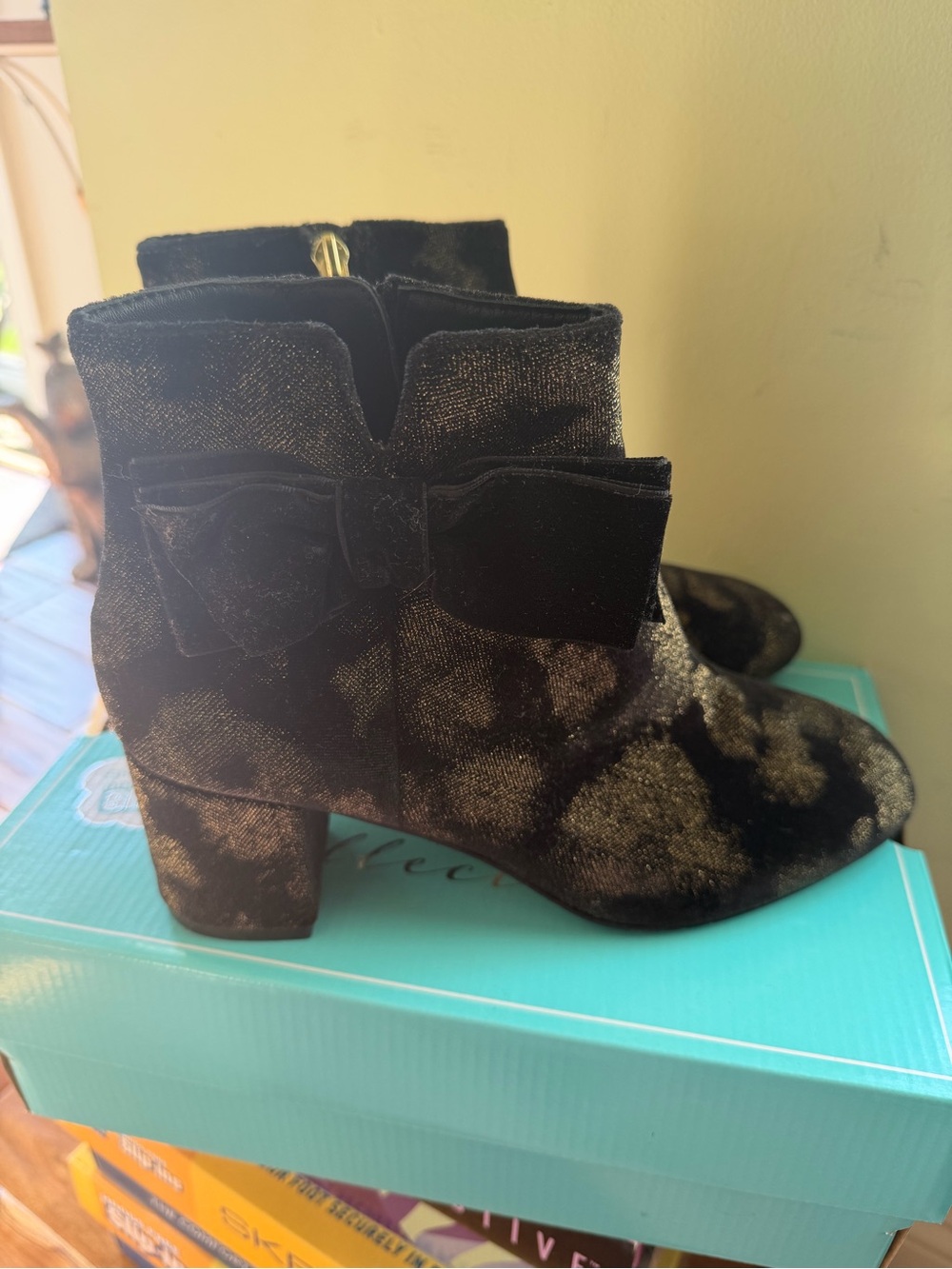 kate spade Black Velvet Bow Ankle Boots
